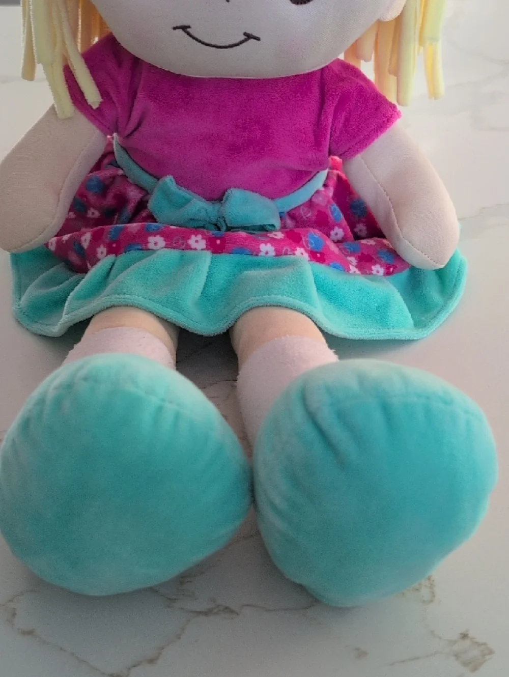 Plush Girl Doll in Turquoise & Pink Dress - Picture 4 of 7